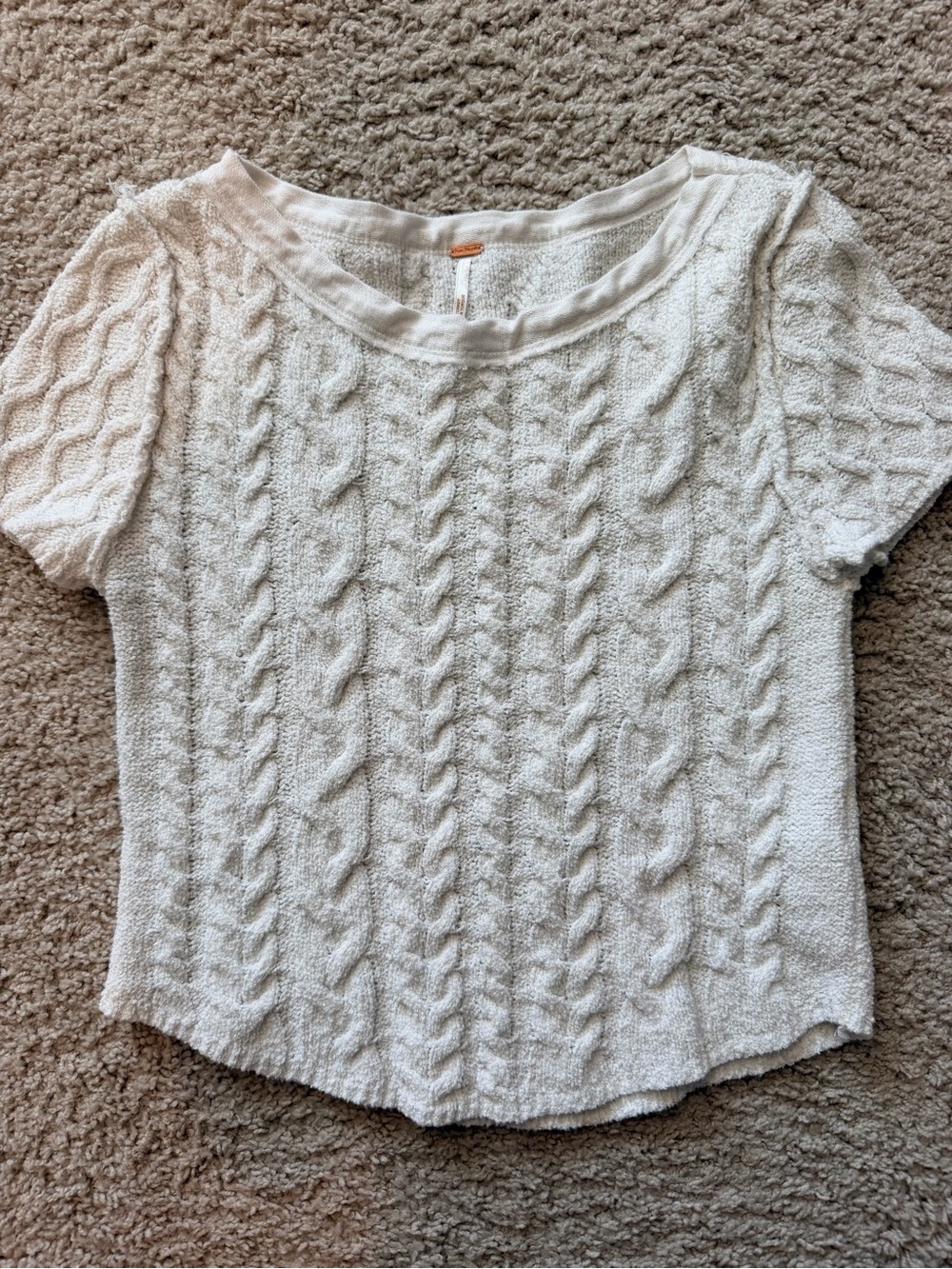 Free People Cream Cable Knit Short Sleeve Scoop Neck Top